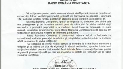 Radio România Constanţa felicitat pentru implicarea în Campania de educare-informare 112