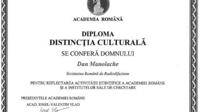 Diploma „Distincţia Culturală” pentru Dan Manolache