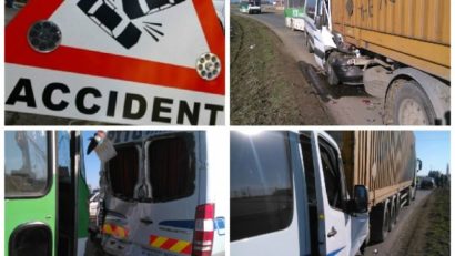 Grav accident de circulaţie: un autobuz şi un microbuz, pline cu pasageri, s-au ciocnit