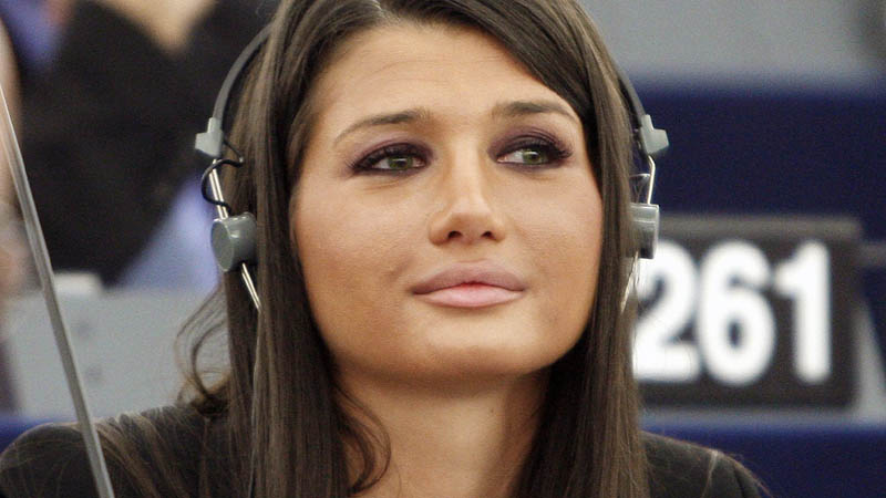 Elena Basescu, daughter of Romanian President Traian Basescu, attends the first session of the EU parliament in Strasbourg