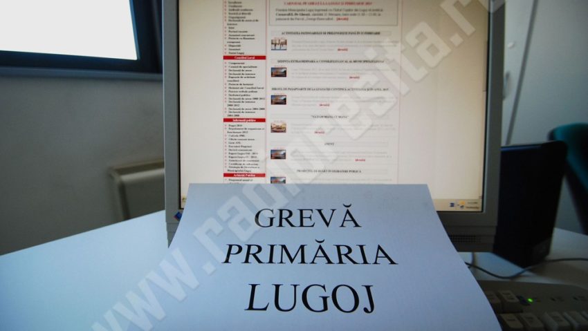 Angajaţii Primăriei Lugoj la miting în faţa Guvernului