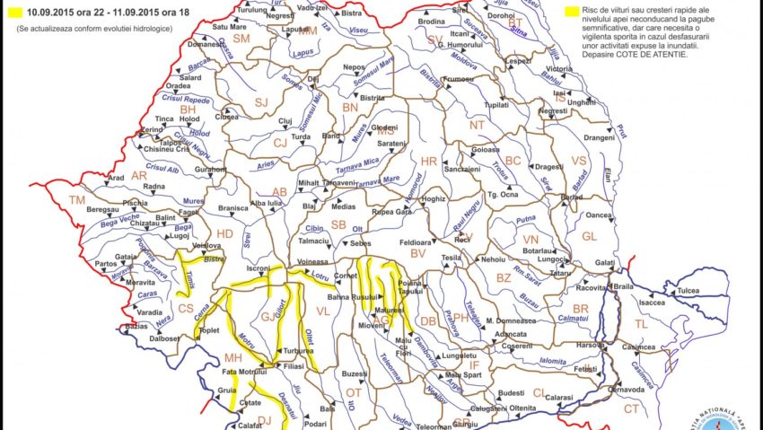 Risc de inundaţii în vestul ţării. Ploile umflă râurile Cerna şi Timiş