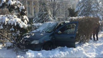 Un bărbat a intrat cu mașina în arbuștii din fața Palatului Victoria