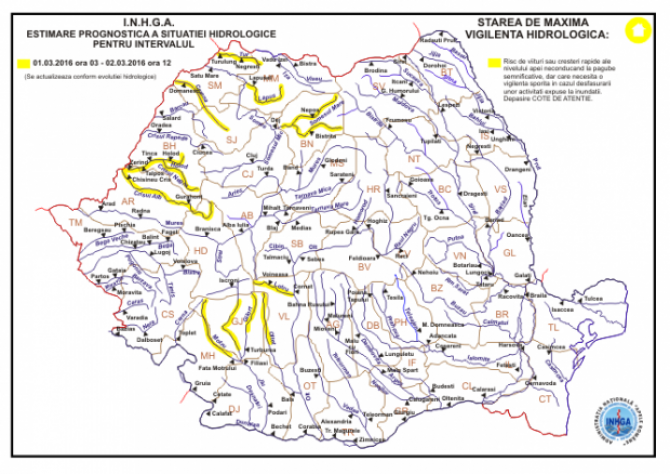 INH: 10 judeţe se află sub Cod Galben de inundaţii