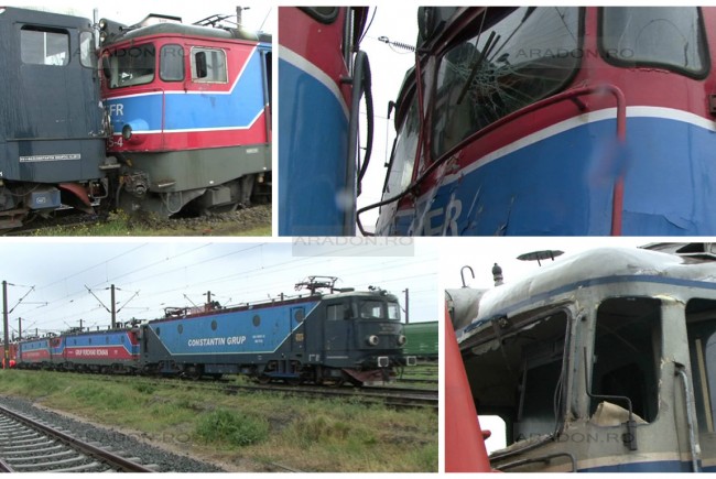 Carambol pe o cale ferată din vestul ţării. Cinci locomotive, implicate într-un singur accident