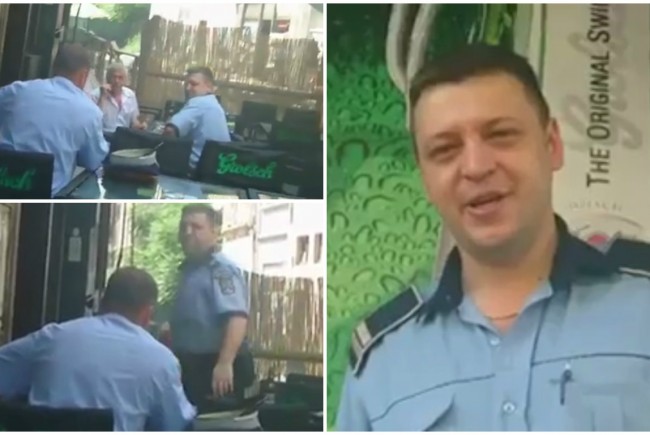 [VIDEO] Poliţişti îmbrăcaţi în uniformă, prinşi cu… berea în mână