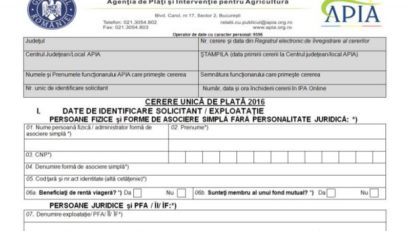 Termen prelungit la APIA. 31 mai data limită pentru depunerea cererilor unice de plată pentru 2016