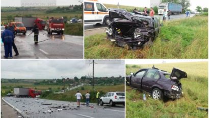 Impact devastator între un BMW şi un TIR pe drumul Arad – Timişoara