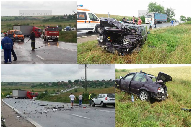 Impact devastator între un BMW şi un TIR pe drumul Arad – Timişoara