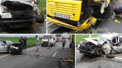 Circulaţie blocată pe centura Aradului, din cauza unui accident rutier soldat cu 4 victime