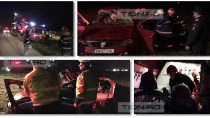 Accident de circulație în vestul ţării.Un bărbat a rămas încarcerat după ce s-a răsturnat cu maşina