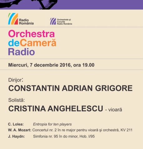 De la clasicismul vienez la creaţia contemporană în interpretarea Orchestrei de Cameră Radio la Sala Radio