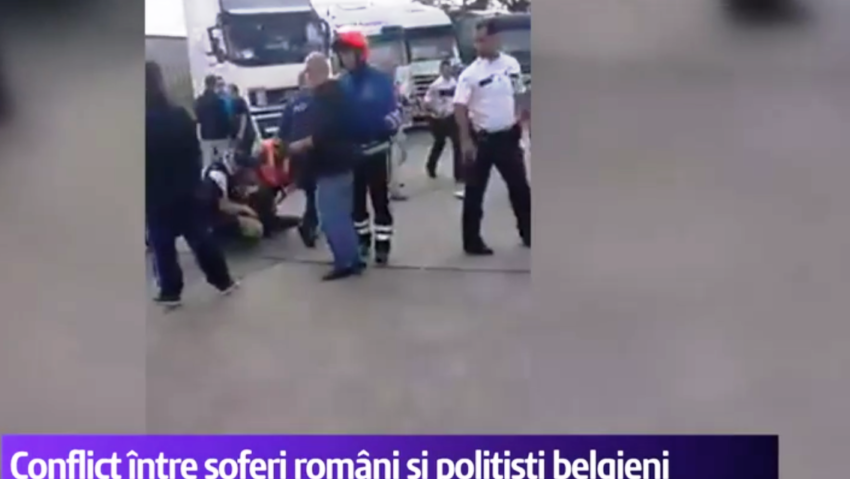 VIDEO: 200 de șoferi de tir români amendați în Belgia. 7 au fost duși la secția de poliție