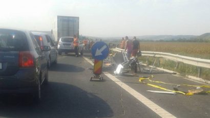 Polițist lovit de un tir pe autostrada A1. Polițistul este în stare gravă