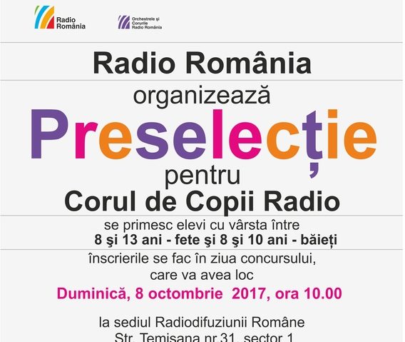 Concurs de preselecţie pentru Corul de Copii Radio