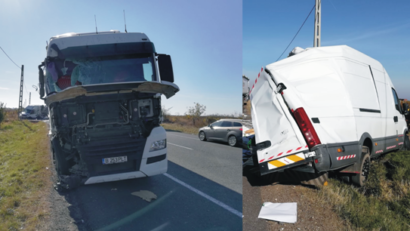 Accident între un TIR și o autoutilitară pe E85