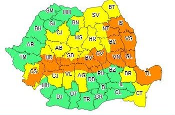 Coduri Galben şi Portocaliu de vreme rea pentru mai multe judeţe din ţară