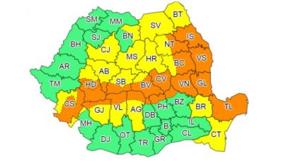 Cod portocaliu de vreme rea în 19 judeţe