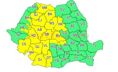 Cod Galben de ninsoare, lapoviță și ploaie, polei și intensificări ale vântului