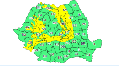 Cod galben de vânt puternic, în 27 de judeţe, de vineri dimineaţă până sâmbătă