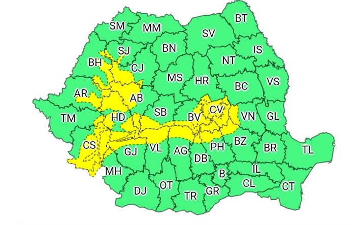 Cod galben de ninsori, vânt puternic şi viscol în vestul ţării