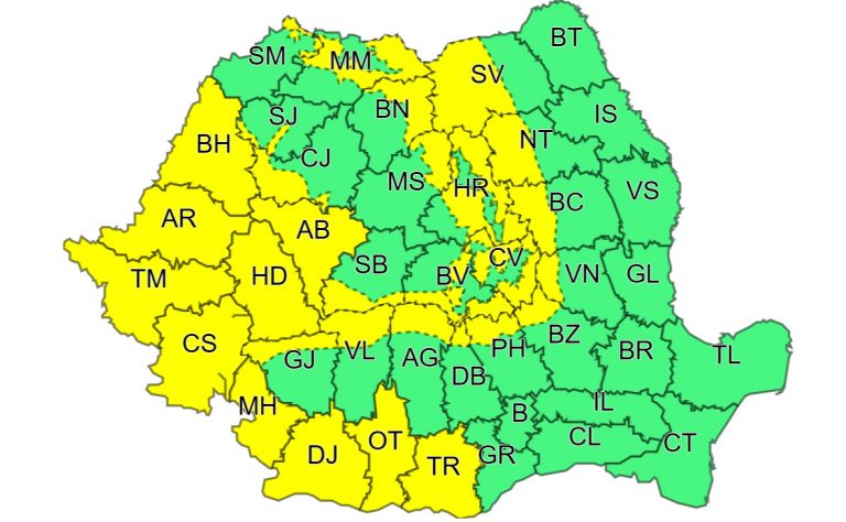 Vestul ţării se află sub cod galben de vânt puternic şi ninsori în zona montană