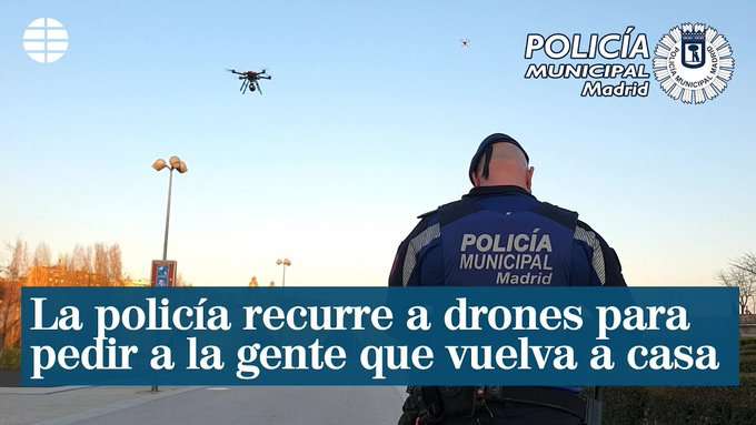 Drone cu portavoci îi avertizează pe locuitorii Madridului să rămână în case