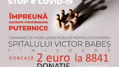 Spitalul Victor Babeş din Timişoara are nevoie de ajutor. Trimite SMS la 8841 cu textul DONAŢIE pentru a lupta împreună împotriva COVID-19