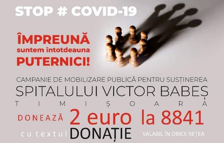 Spitalul Victor Babeş din Timişoara are nevoie de ajutor. Trimite SMS la 8841 cu textul DONAŢIE pentru a lupta împreună împotriva COVID-19