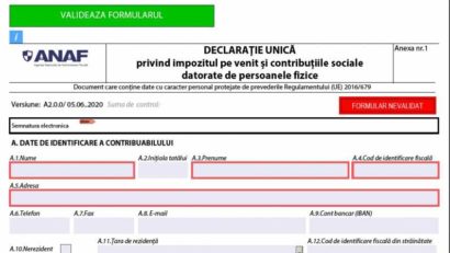 Declarația unică se depune pânã la 30 iunie 2020, inclusiv