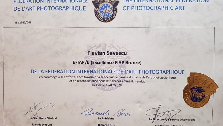 [FOTO] Artistul fotograf Flavian Savescu a fost distins cu Excelență FIAP in rang de bronz (EFIAP/b) de Federația Internațională de Artă Fotografică!