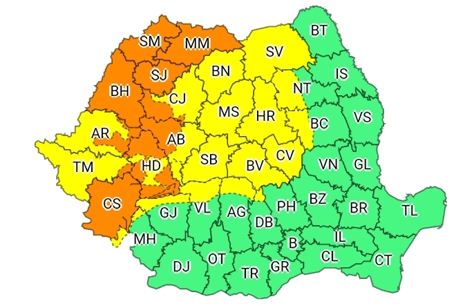 Meteorologii au emis cod portocaliu de ploi abundente pentru judeţul Caraş-Severin