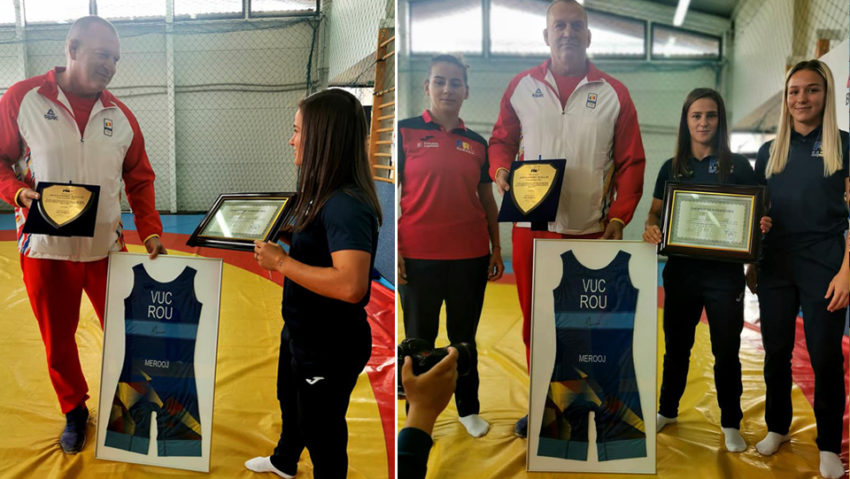 De la campion la campion! Alina Vuc i-a înmânat veteranului Alexandru Ballai Placheta de Excelenţă a Federaţiei Române de Lupte