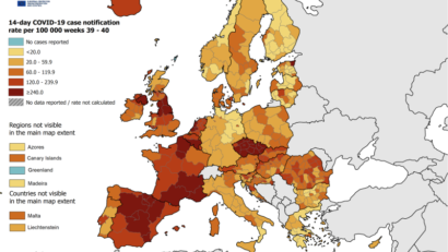 Peste jumătate din statele UE sunt în zona roşie de risc epidemic, potrivit hărţii ECDC