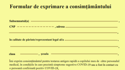 Ministerele Educaţiei şi Sănătăţii au prezentat formularul de consimţământ pentru testarea antigen a copiilor