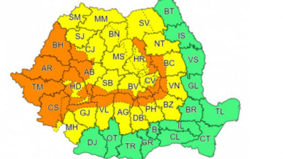 Cod portocaliu de ploi în Caraș Severin, Timiș și Arad
