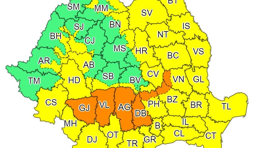 Cod GALBEN de instabilitate atmosferică accentuată