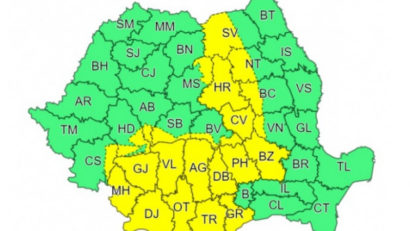 Cod galben de ploi torenţiale, descărcări electrice, vijelii şi grindină