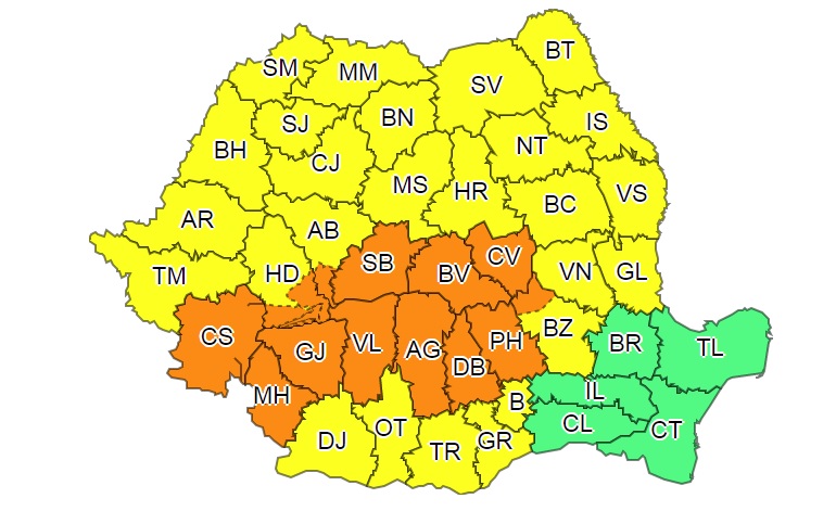 Cod portocaliu de vreme rea pentru judeţul Caraş-Severin