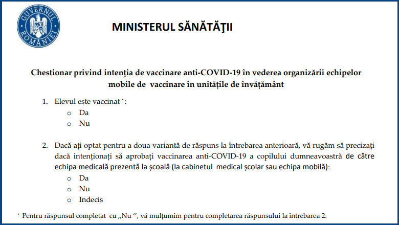 [AUDIO] Carina Pristavu, inspector general al ISJ Caraș-Severin: Chestionarul de exprimare a intenției de imunizare a elevilor minori nu constituie o obligație de vaccinare