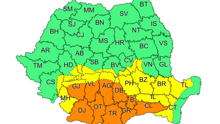 Cod galben de ploi până sâmbătă. Caraș-Severin parțial sub incidență