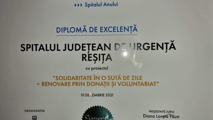 Spitalul Reșița a primit diploma de excelenţă