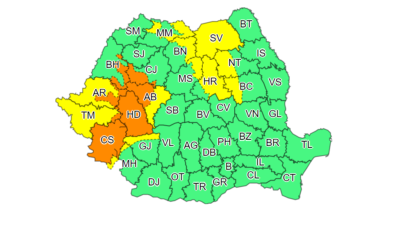 Cod Portocaliu polei și intensificări ale vântului în Caraș-Severin, Hunedoara și Arad până în 28 decembrie