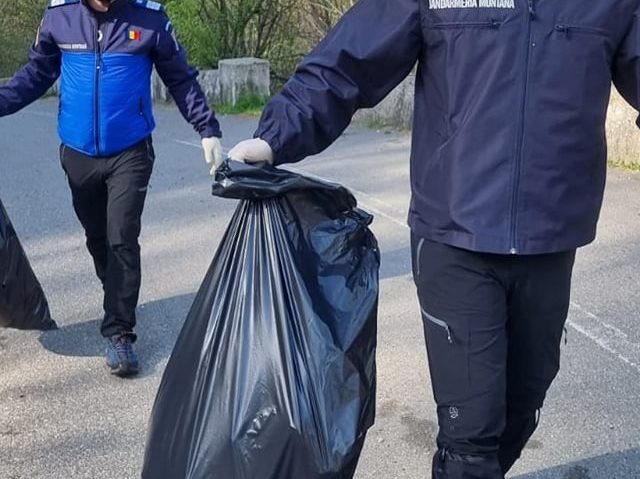 Malul pârâului Gârliște a fost ecologizat cu sprijinul jandarmilor cărăşeni