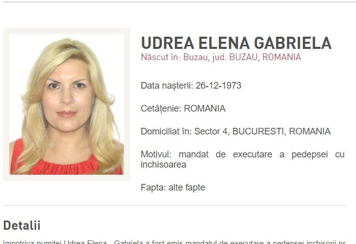 Elena Udrea a fost condamnată la închisoare și este dată în urmărire generală