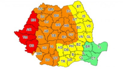 Cod roşu de intensificări puternice ale vântului şi instabilitate atmosferică deosebit de accentuată, în Caraş-Severin, Timiş, Arad şi Bihor