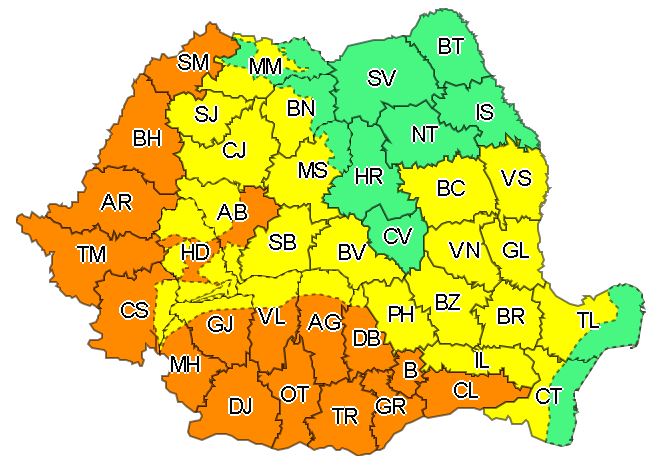 Caniculă şi disconfort termic accentuat în sudul şi vestul ţării pe parcursul zilei de marţi