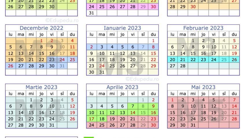 Calendarul anului şcolar 2022-2023