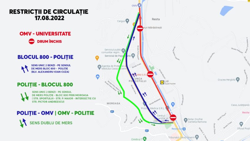 Reșița: Noi restricții de circulație impuse de lucrările pentru introducerea tramvaiului