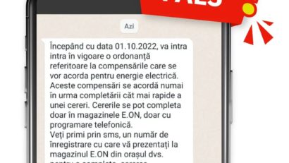 Atenție la mesaje false trimise în numele E.ON Energie România